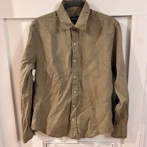 Quince linen green Khaki safari Collared button down  Shirt Medium